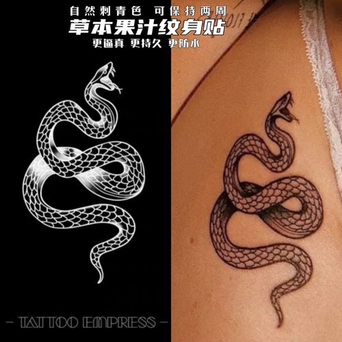 刺青女王TATTOO EMPRESS 草本果汁纹身贴 蓝黑色暗黑蛇 蟒蛇 持久