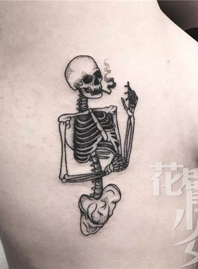 花臂少女TATTOO X115 暗黑风黑白骷髅骨架子纹身贴刺青 一张3个