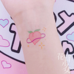 泫雅风可爱小桃子星星肩膀锁骨纹身贴一张6个 花臂少女TATTOO 211