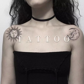 花臂少女TATTOO 包邮 X264太阳月亮一对字母肩膀锁骨纹身贴 满两张