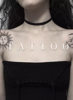 花臂少女TATTOO X264太阳月亮一对字母肩膀锁骨纹身贴 满两张包邮