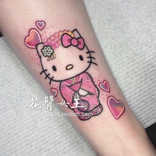 可爱软妹少女纹身贴 原宿手绘KT猫 X149 花臂少女TATTOO