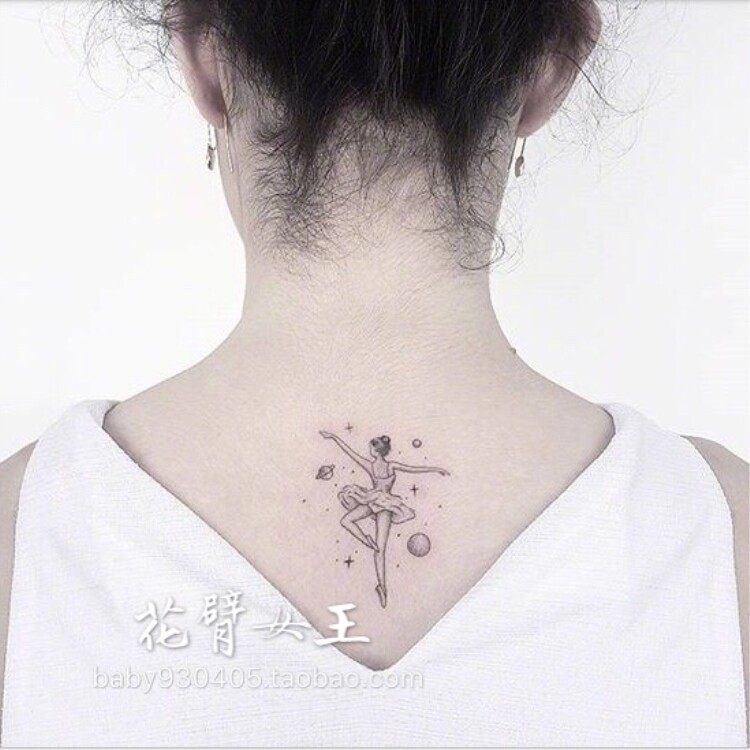 花臂女王tattoo queen x108 黑白芭蕾舞者少女小清新后背纹身贴