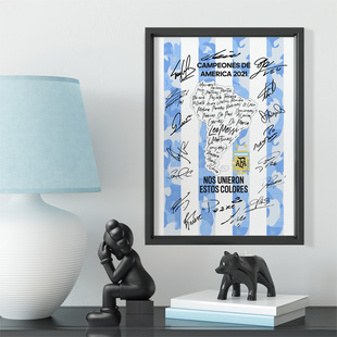 阿根廷队2021美洲杯夺冠首发签名照片墙梅西球迷礼物体彩店装饰