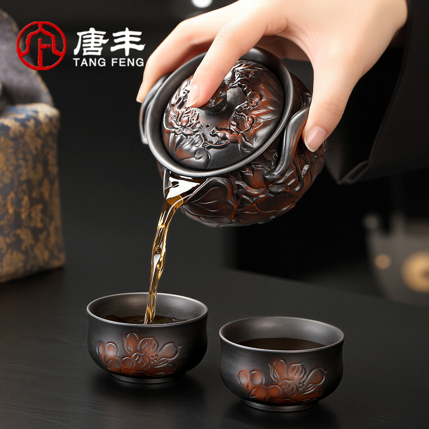 唐丰紫陶手抓壶盖碗茶杯单个家用高档防烫泡茶具工位一人饮泡茶碗