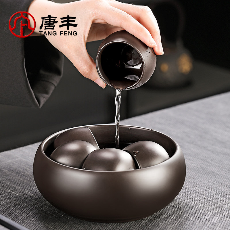 唐丰紫砂茶洗家用大容量陶瓷杯洗水盂功夫茶具收纳碗泡茶具废水缸