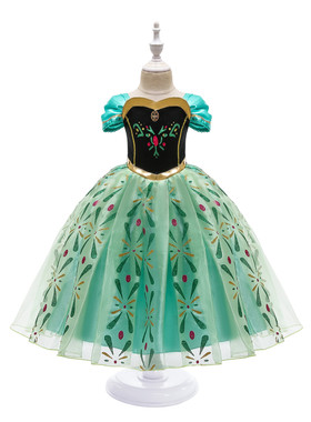女童安娜公主裙连衣裙角色扮演冰雪奇缘迪士尼夏季薄款浅绿色礼服