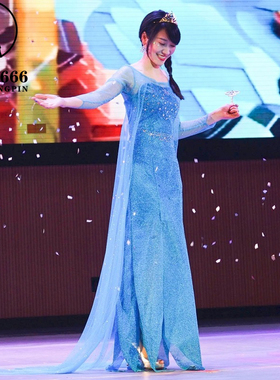 艾莎公主裙女王冰雪奇缘Elsa成人亲子连衣裙长裙迪士尼裙子演出服