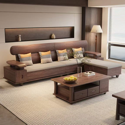 黑胡桃木新中式实木沙发储物家具