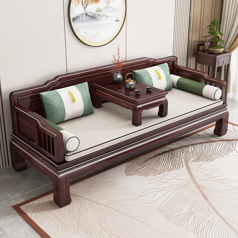 新中式实木罗汉床三人位沙发客厅禅意花梨木小户型古典仿红木家具