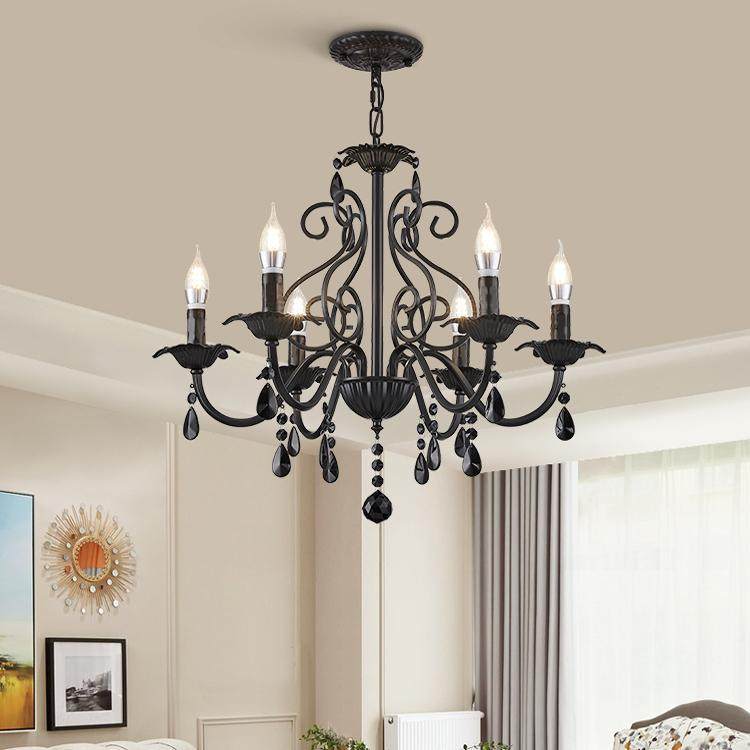 美式乡村铁艺黑色水晶吊灯客厅灯餐厅卧室简约现代铁艺创意个性灯