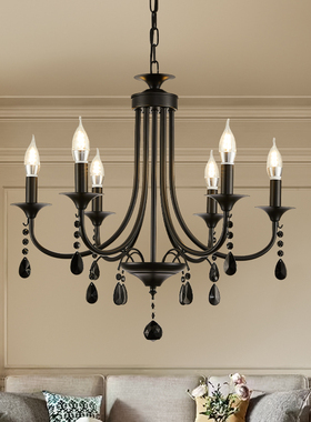 美式轻奢名宿客厅水晶灯黑色个性餐厅吊灯卧室蜡烛温馨简约现代灯