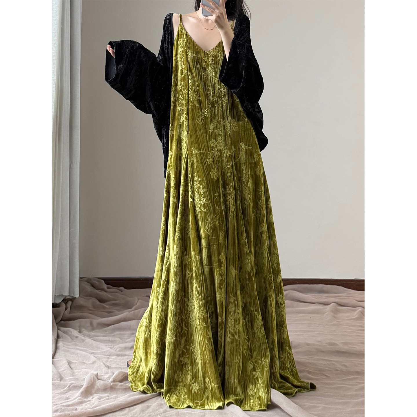 剪变国风提花鱼尾裙 秋丝绒显瘦吊带连衣裙 微胖梨形身材遮肉长裙,女装/女士精品,连衣裙,淘宝优惠券,粉丝福利购,淘宝优惠卷