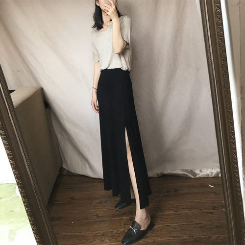 莫代尔包臀单侧大摆开叉半身裙