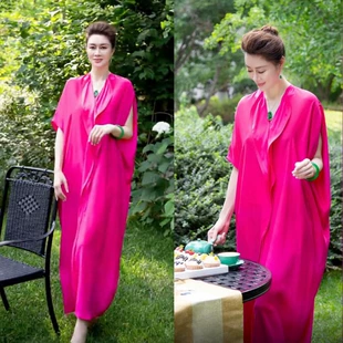 枚红色宽松高级感斗篷连衣裙夏季 气质轻熟风长裙 杨红霞ry抖音同款