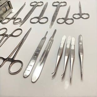 大鼠小鼠动物手术器械持针钳器止血钳手术刀柄手术剪刀消毒盒解剖