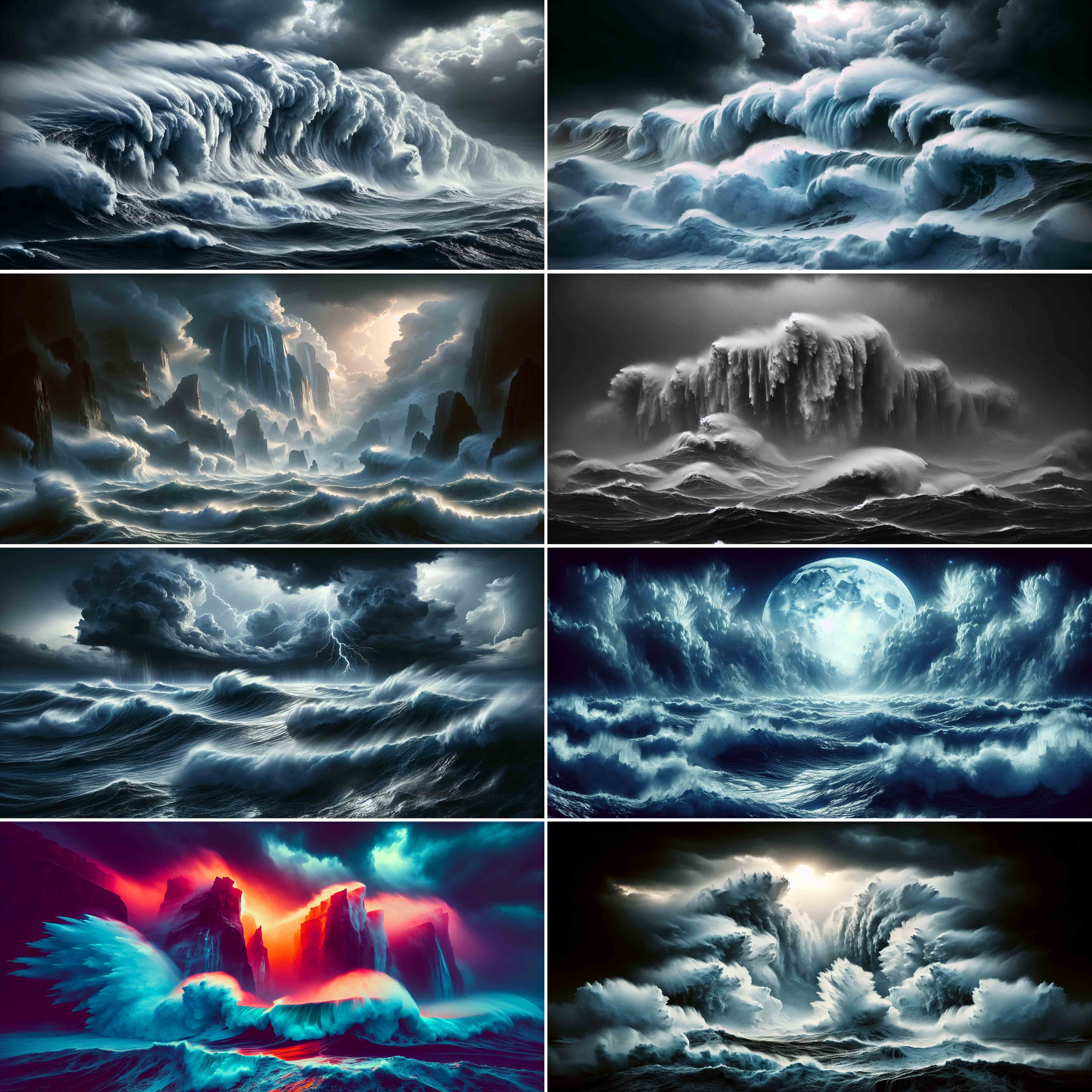 新款网红Ai油画鱼缸背景贴纸壁纸布景画海浪缸外自粘底部外贴定制