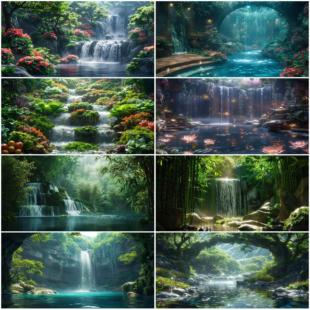 鱼缸背景贴纸瀑布水景装饰画定制水族箱造景画缸外自粘贴画背景画