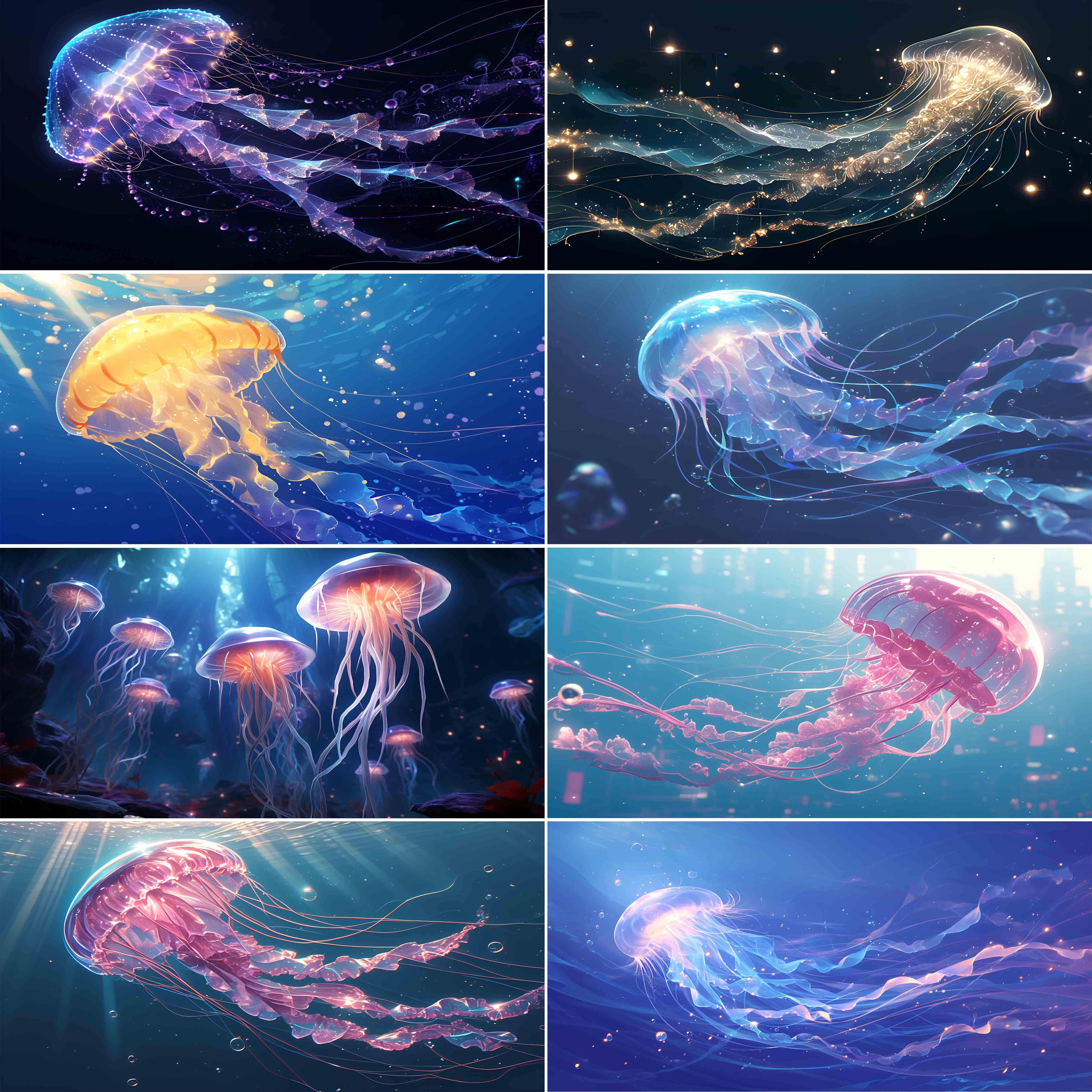 网红鱼缸背景贴纸海底幻彩水母海蜇壁画定制水族箱贴画缸外贴正胶
