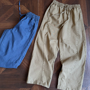 春季复古水洗松弛感街头廓形弯刀长裤日系男女同款法工蓝休闲长裤