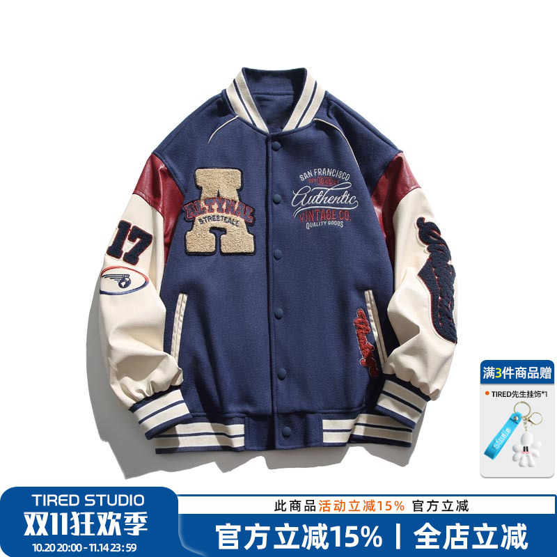 棒球领秋季宽松刺绣夹克