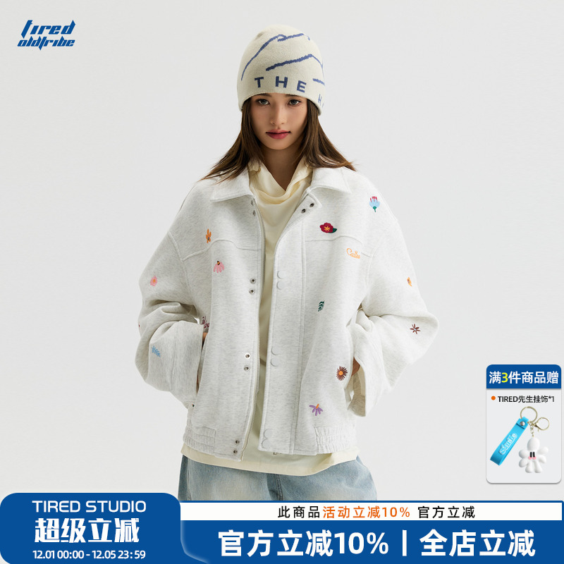 TIRED美式复古小刺绣夹克秋情侣
