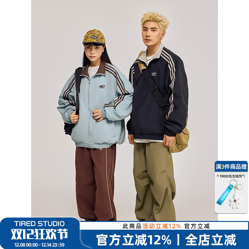 TIRED美式复古双面穿运动夹克春秋季国潮街头外套情侣休闲上衣潮