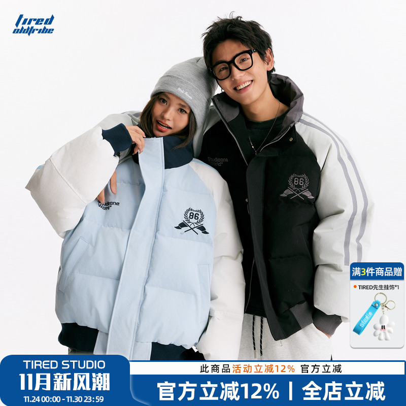 TIRED美式复古撞色运动风棉衣冬