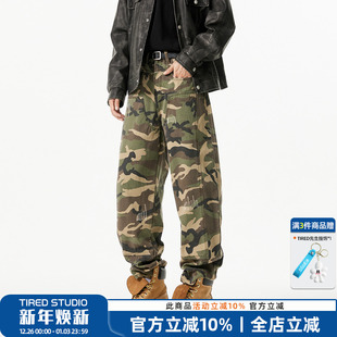 加绒迷彩工装 TIRED美式 裤 冬季 子 街头伐木直筒休闲裤 明星同款