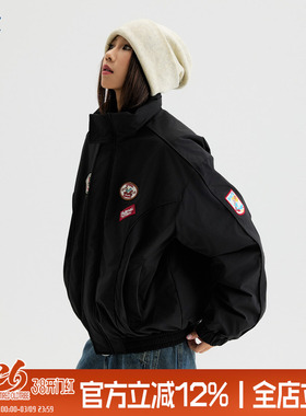 TIRED美式复古贴标立领棉服冬季廓形解构加厚外套情侣工装棉衣潮