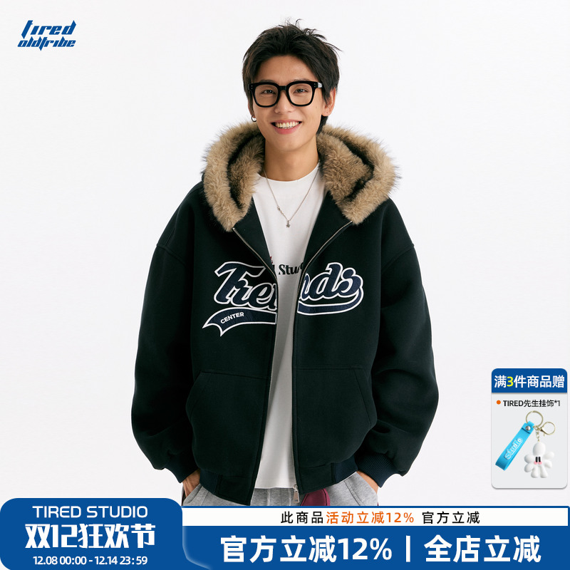 TIRED美式毛领针织加厚外套棉衣