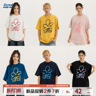 TIRED先生300g双纱纯棉短袖 t恤男女国潮街头圆领上衣百搭潮牌tee