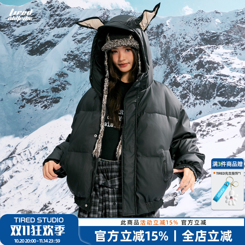 TIRED设计感杜宾犬连帽棉衣男女