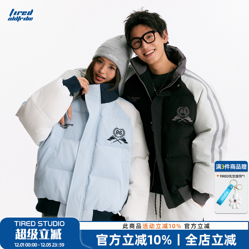 TIRED美式复古撞色运动风棉衣冬