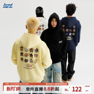 TIRED先生趣味印花420g重磅连帽卫衣秋季 街头上衣 情侣宽松套头衫
