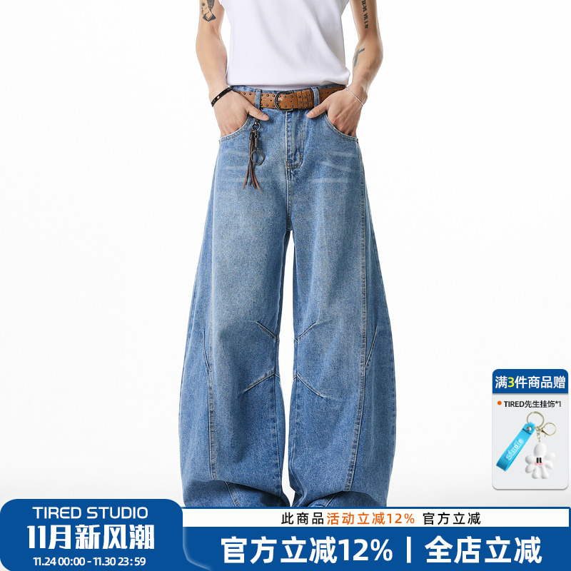 TIRED潮流直筒宽松牛仔裤