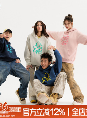 TIRED国潮美式潮流连帽卫衣情侣加绒套头衫oversize上衣百搭长袖