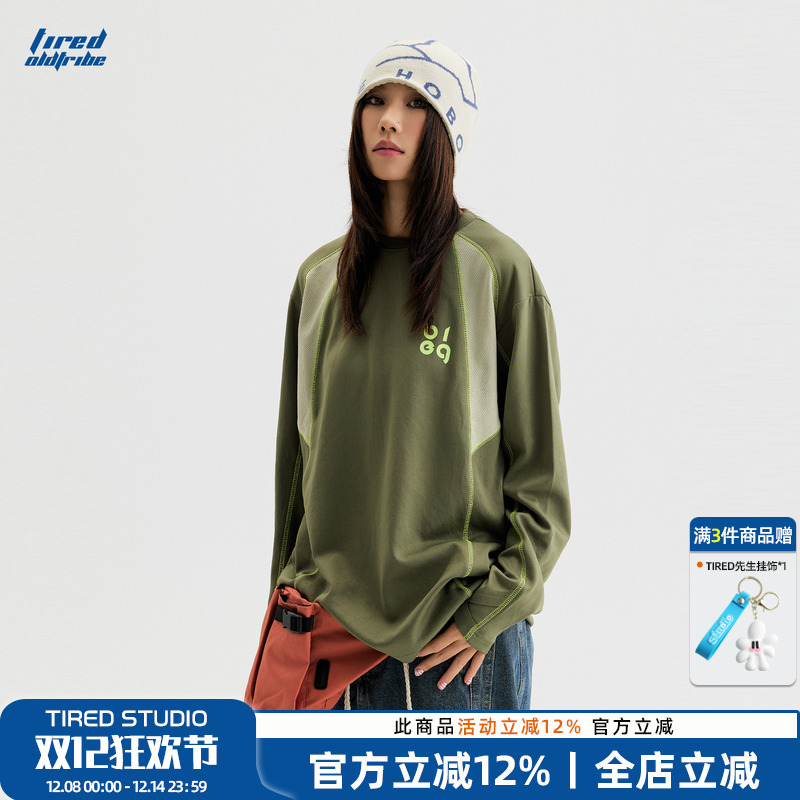 TIRED美式复古解构哈苏线长袖t恤