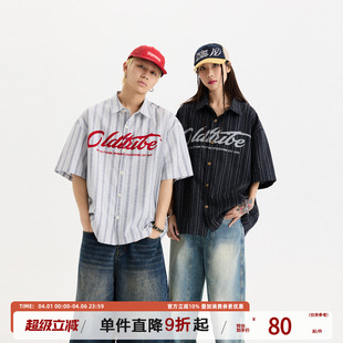 五分袖 陈少熙同款 衬衣 夏情侣宽松大码 衬衫 TIRED美式 棉麻Boxy短袖