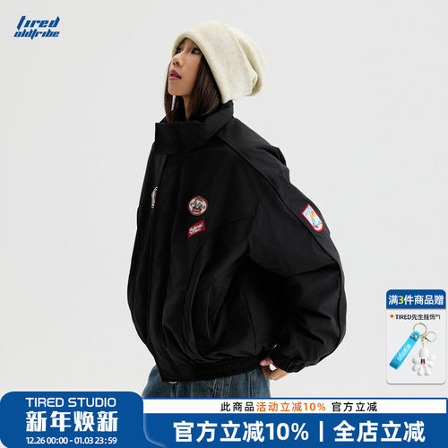 TIRED美式复古贴标立领棉服冬季