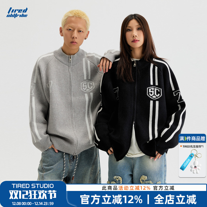 TIRED美式复古开衫长袖毛衣秋季