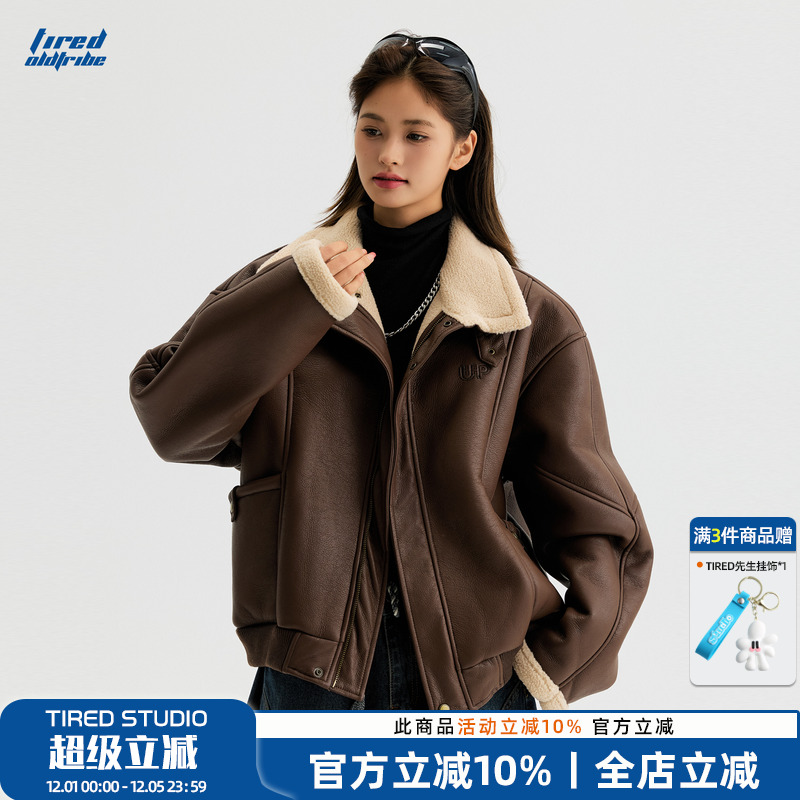 TIRED美式复古美拉德PU皮衣棉服