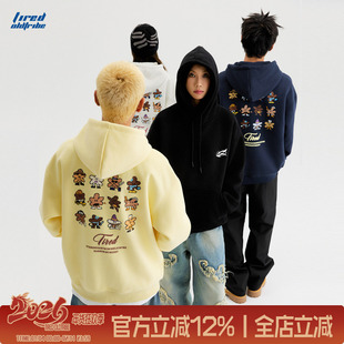 TIRED先生趣味印花420g重磅连帽卫衣秋季情侣宽松套头衫街头上衣