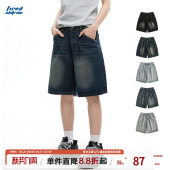 休闲中裤 TIRED美式 街头简约宽松五分裤 夏季 潮 潮流水洗牛仔五分裤