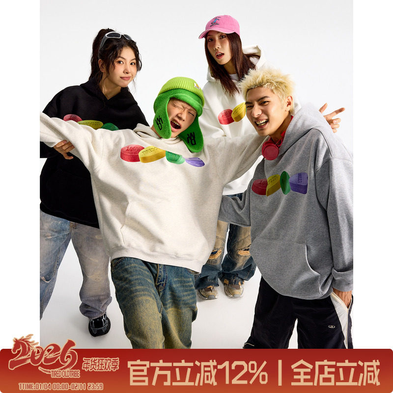 「彩色药丸」TIRED美式连帽卫衣春秋新款情侣学院风套头衫上衣潮,男装,卫衣,淘宝优惠券,粉丝福利购,淘宝优惠卷