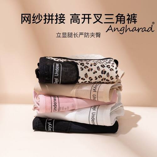 Angharad 豹纹10A类抑菌加长裆2026新款女士性感网纱高开叉三角裤