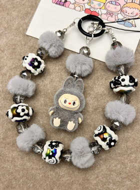 diy礼物泡泡改娃拉布萌粒毛绒球手绘珠lubu串珠手机链挂绳包挂饰