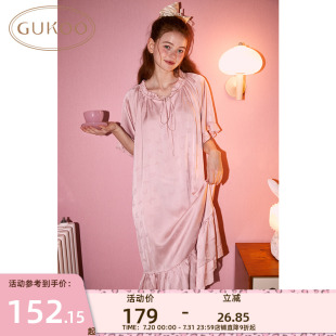 家居睡裙可外穿 Gukoo 果壳睡裙女雪纺公主风夏季 雪纺短袖 甜美长款