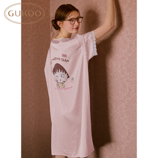 Gukoo/果壳女夏季卡通睡裙小丸子冰丝凉感宽松少女家居服外穿
