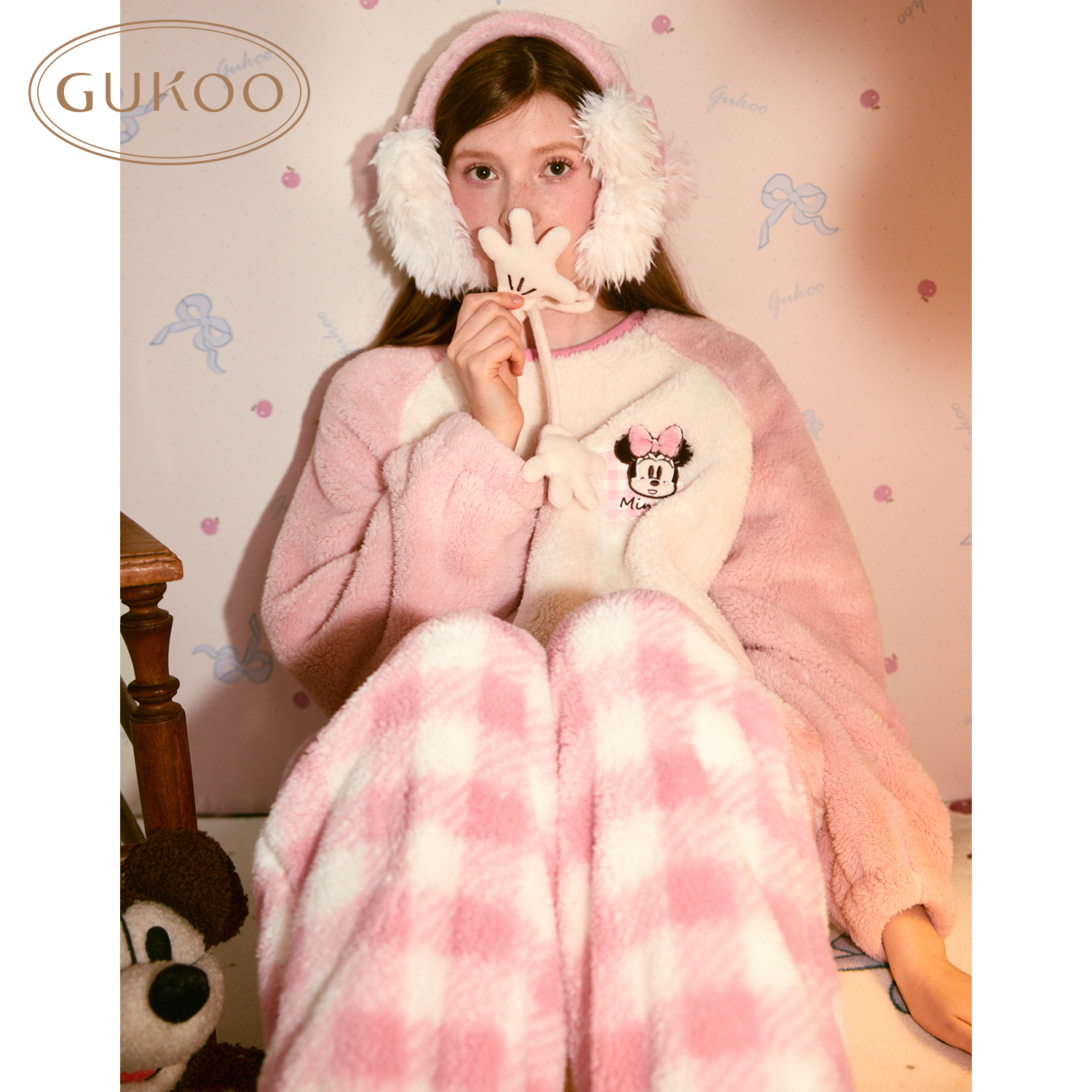 果壳卡通米妮珊瑚绒睡衣女秋冬